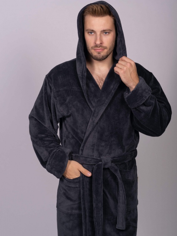 Мужской бамбуковый халат с капюшоном Magistr (Антрацит)
