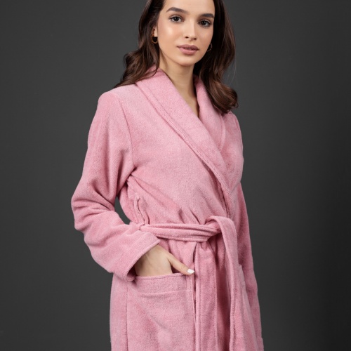Женский махровый халат с шалькой (Пудрово-розовый)